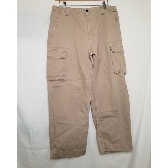 Chaps Men's Beige Cargo Pants 100% Cotton 6 Pockets Size 36W X 30L - Picture 1 of 10